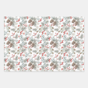 Pine Pine Cones Red Berries Christmas  Wrapping Paper Sheet