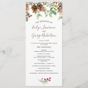 Pine Red Berry Winter Greenery Wedding Program Programme