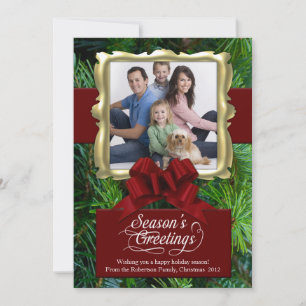 Pine/Red/Gold Frame Photo Holiday Card