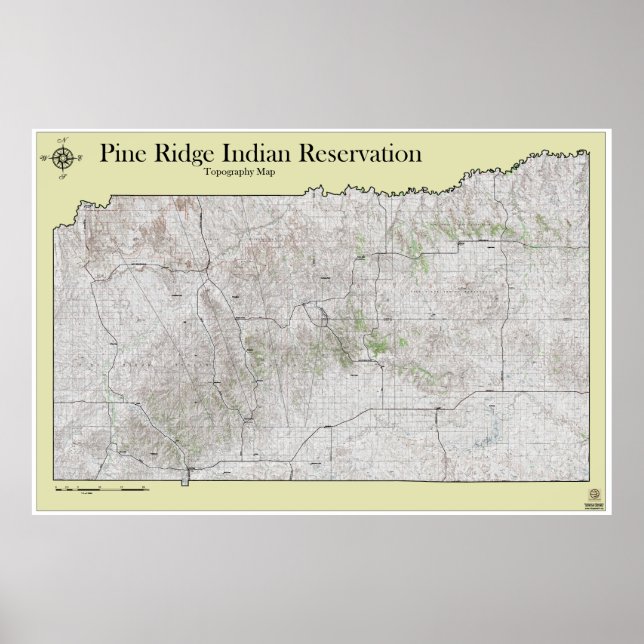 Pine Ridge Reservation Topography Map Poster (Front)