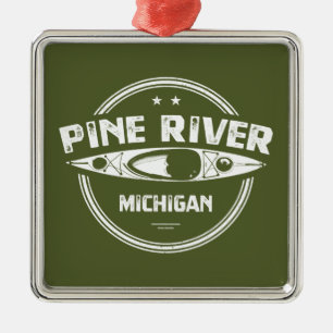 Pine River Michigan Kayaking Metal Tree Decoration