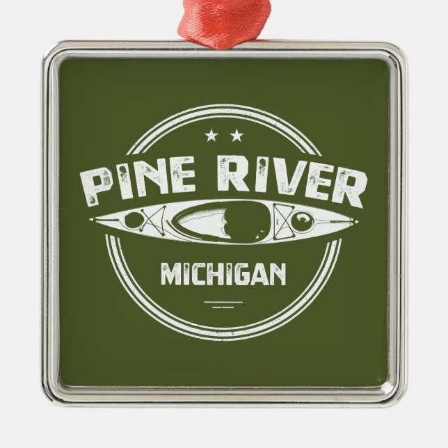 Pine River Michigan Kayaking Metal Tree Decoration (Front)