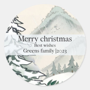 Pine Rustic winter forest elegant chic Christmas Classic Round Sticker