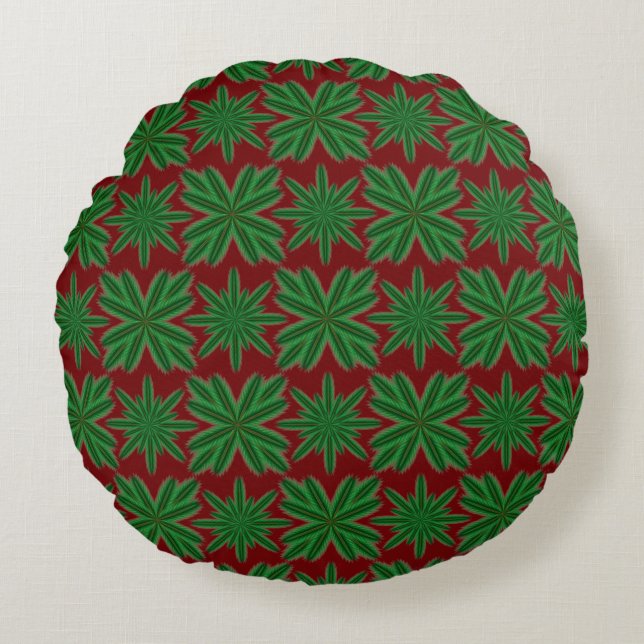 Pine Snowflakes Garnet Round Pillow (Front)
