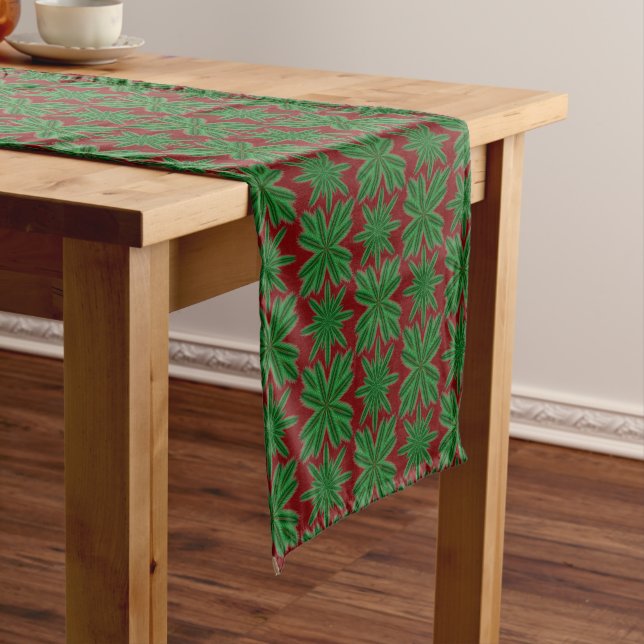 Pine Snowflakes Garnet Table Runner (3 Sizes) (In Situ)
