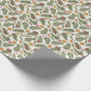 Pine Sprigs, Berries, Candied Oranges, Christmas Wrapping Paper