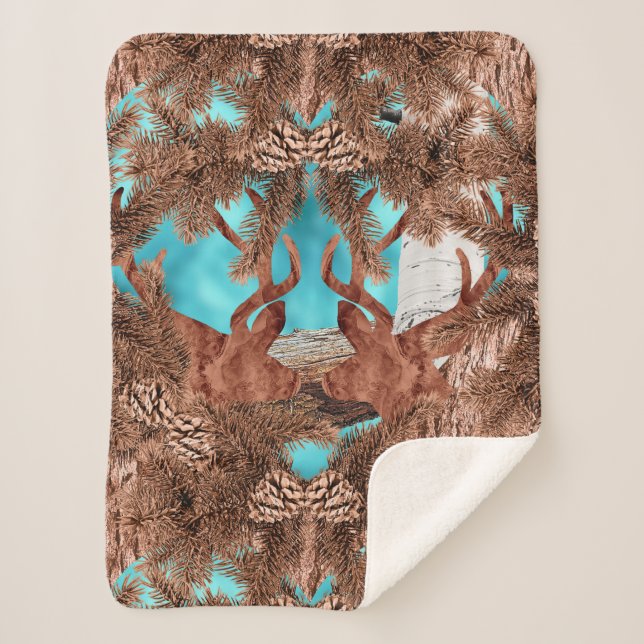 Pine Stag Sherpa Blanket Lightblue (Front)
