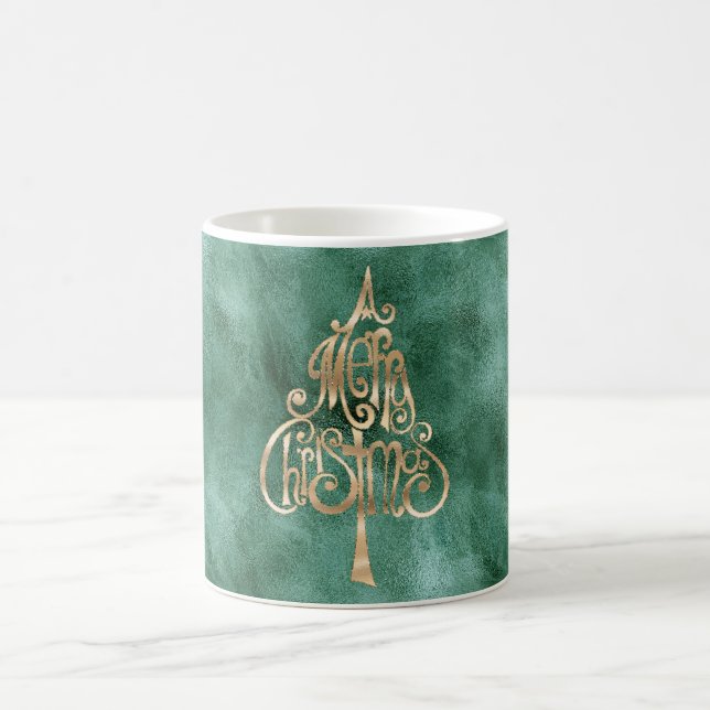 Pine Teal Green Gold Christmas Coffee Mug (Center)