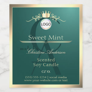 Pine Teal Product Label Gold Frame Logo Monogram