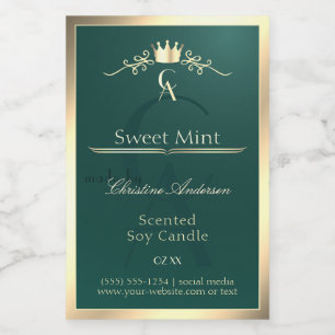 Pine Teal Product Label with Gold Frame Monogram