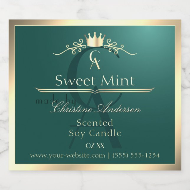 Pine Teal Product Label with Gold Frame Monogram (Single Label)