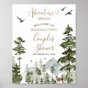 Pine Tree Adventure Awaits Couple Shower Welcome Poster