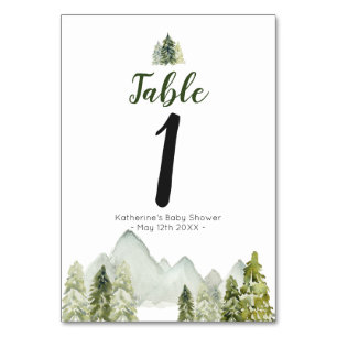 Pine Tree Adventure Rustic Baby Shower  Table Number
