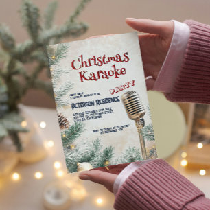 Pine Tree and Microphone Christmas Karaoke Party Invitation