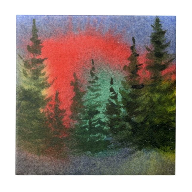 Pine Tree and Northern Lights Nocturnal Sky Tile (Front)