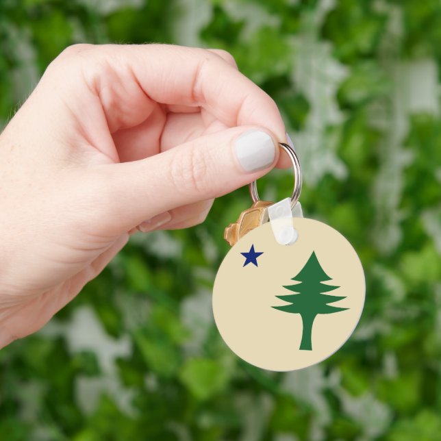 Pine tree and star 1901 flag of Maine State Key Ring (Hand)
