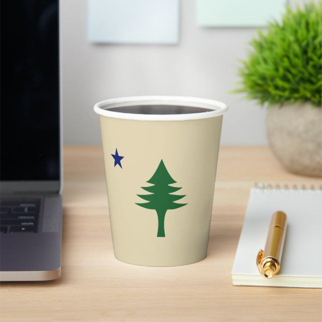 Pine tree and star 1901 flag of Maine State Paper Cups (Insitu)