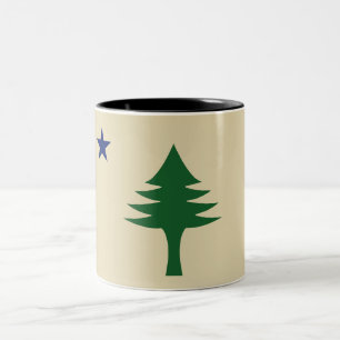 Pine tree and star 1901 flag of Maine State Two-Tone Coffee Mug