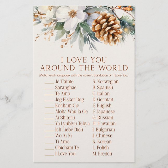 Pine Tree Around The World Bridal Shower Game  Stationery (Front)