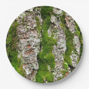 Pine Tree Bark With Moss Paper Plate