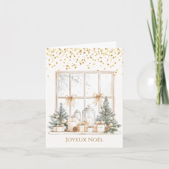 Pine Tree Baubles Candles French Christmas Holiday Card (Front)