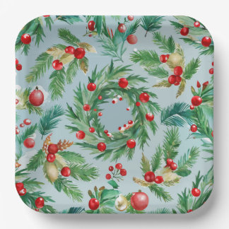 Pine Tree Berry Swirls Paper Plate