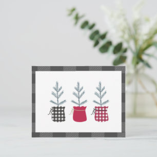 Pine Tree Black Red Holiday Country Plaid Postcard
