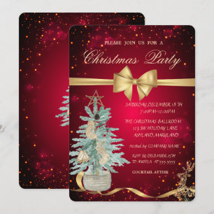 Pine Tree,Bow,Reindeer Christmas Party Invitation