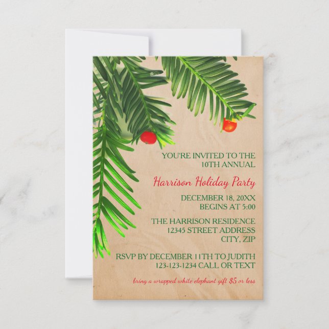 Pine Tree Branch - 3x5 Christmas Party Invitation (Front)