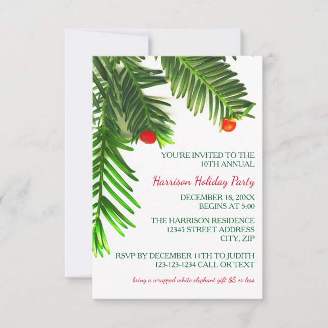 Pine Tree Branch - 3x5 Christmas Party Invitation (Front)