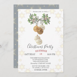 Pine Tree Branch Bow Christmas Balls Christmas Invitation