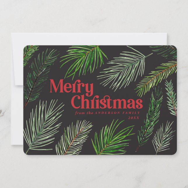 Pine tree branch typography modern christmas announcement (Front)