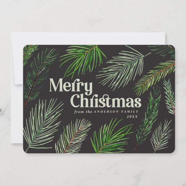 Pine tree branch typography modern christmas announcement (Front)