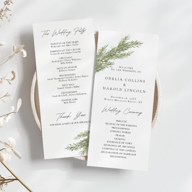 Pine Tree Branch Winter Wedding Program Menu (Creator Uploaded)