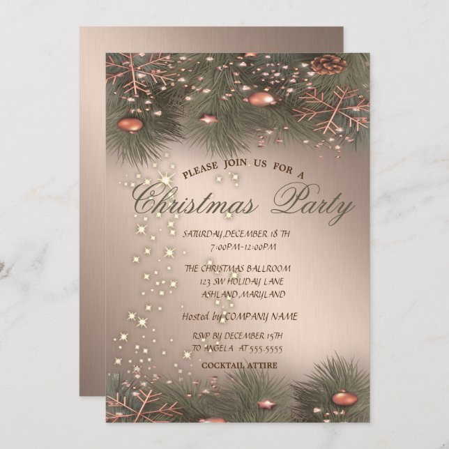 Pine Tree Branches,Balls,Christmas Party Invitation (Front/Back)