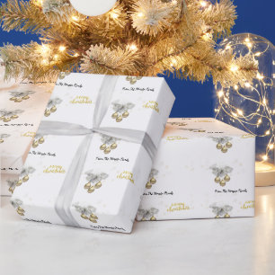 Pine Tree Branches,Balls  Merry Christmas   Wrapping Paper