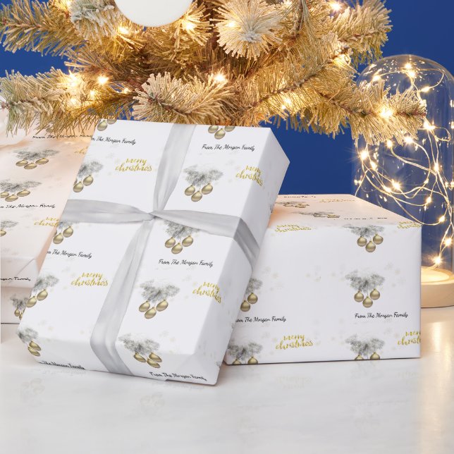 Pine Tree Branches,Balls  Merry Christmas   Wrapping Paper (Holidays)