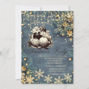 Pine Tree Branches,Balls,SnowflakChristmas Company Invitation