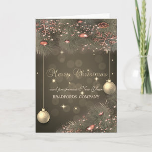 Pine Tree Branches, Balls,Stars,Snowflakes Company Holiday Card
