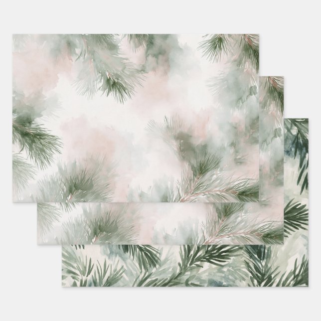 Pine Tree Branches Christmas Wrapping Paper Sheet (Set)