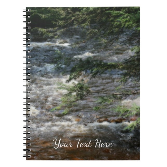 Pine Tree Branches Over Rapids In Stream Orton  Notebook (Front)