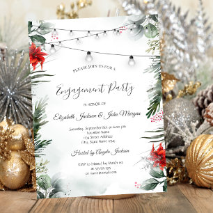 Pine Tree Branches,Poinsettia Engagement  Invitation