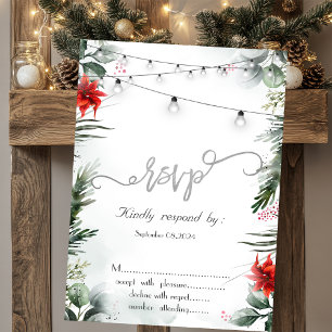 Pine Tree Branches,Poinsettia RSVP Invitation