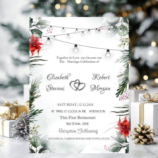 Pine Tree Branches,Poinsettia Wedding   Invitation (Creator Uploaded)