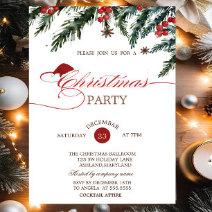 Pine Tree Branches Santa Hat,Company Christmas Invitation