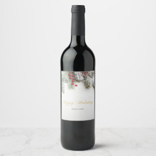 Pine Tree Branches Snow Christmas  Wine Label