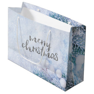 Pine Tree Branches,Snow Large Gift Bag