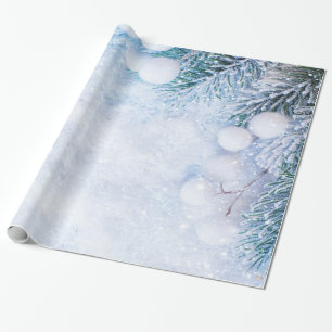 Pine Tree Branches,Snow  Wrapping Paper