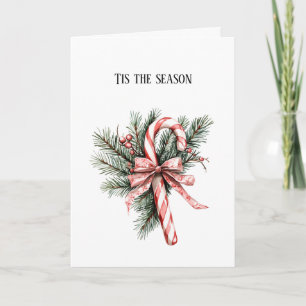 Pine Tree Candy Cane Red Christmas Card