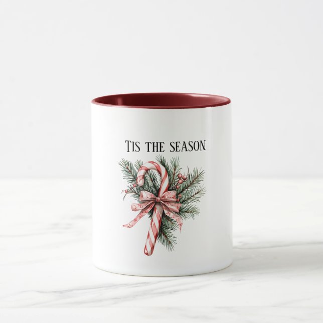 Pine Tree Candy Cane Red Christmas Mug (Center)